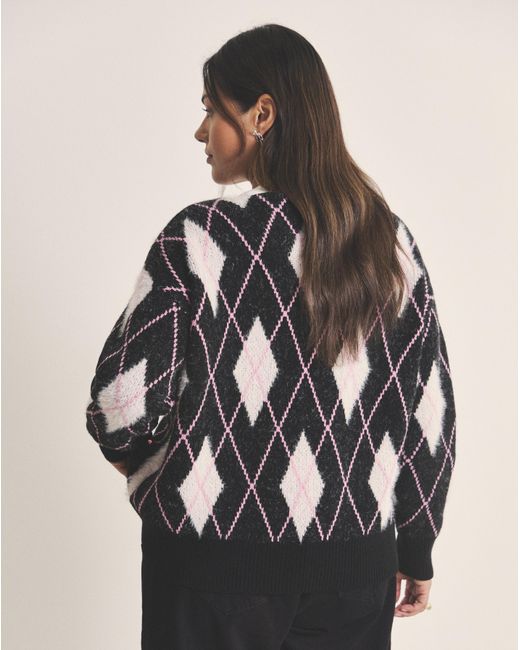 Simply Be Multicolor Argyle Boyfriend Cardigan