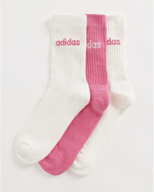 Adidas Pink 3 Pack Logo Crew Socks