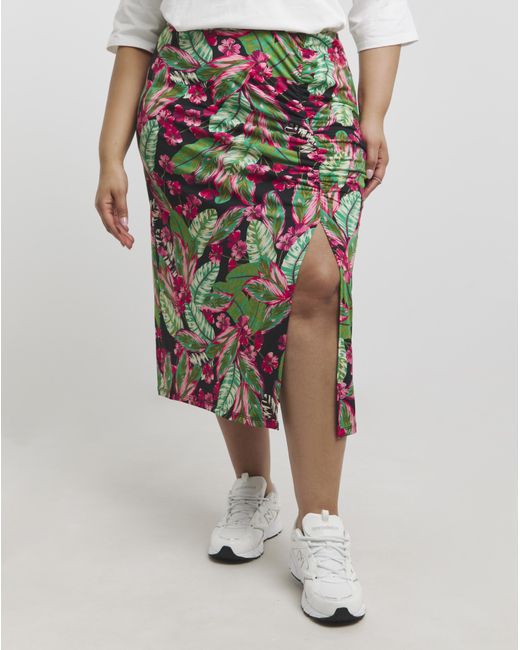 Simply Be Multicolor Ruched Detail Midi Skirt