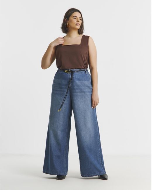 Simply Be Blue Lightweight Palazzo Jeans