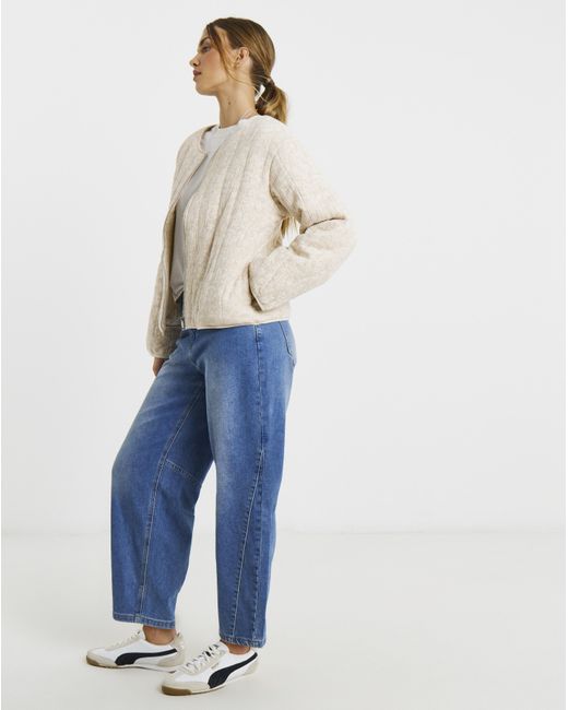 Simply Be Natural Floral Jacquard Collarless Jacket