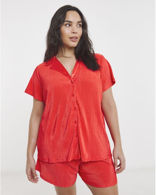 Simply Be Red Plisse Lounge Short Set