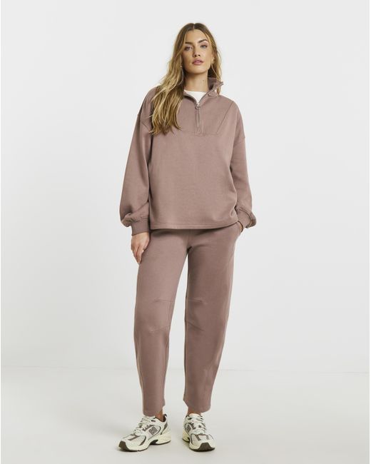 Simply Be Brown 1/4 Zip Sweatshirt With Rib Panel