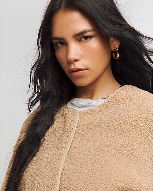 Simply Be Blue Round Neck Borg Jacket