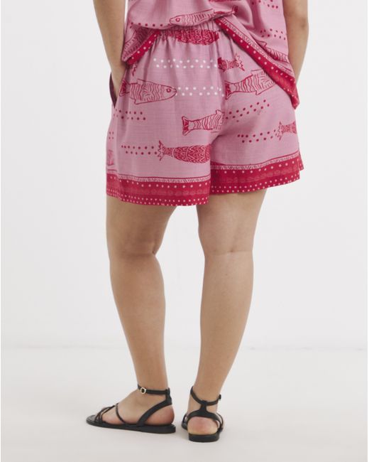 Simply Be Pink Sardine Print Linen Shorts
