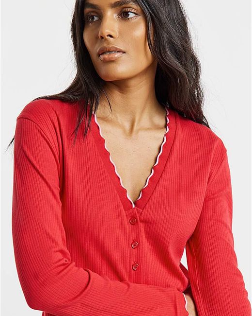 Simply Be Red Scallop Edge Button Through Top