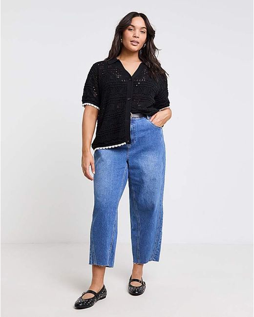 Simply Be Black Pointelle Collared Knit Top