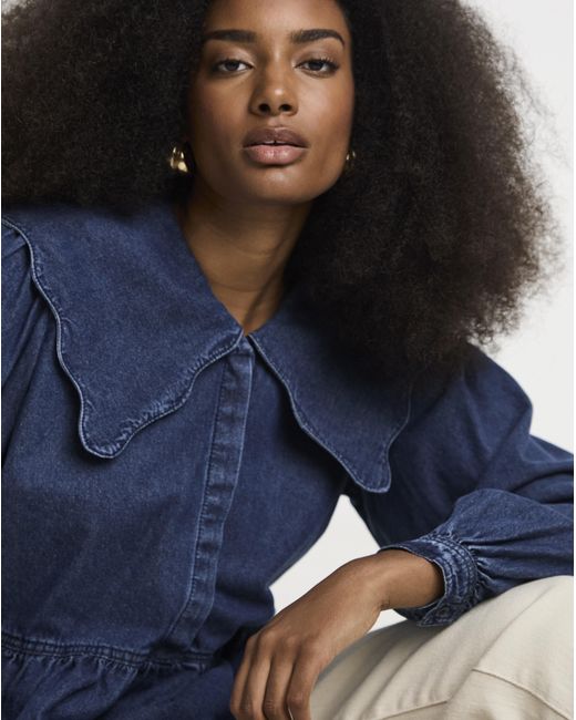 Simply Be Blue Scalloped Peplum Blouse