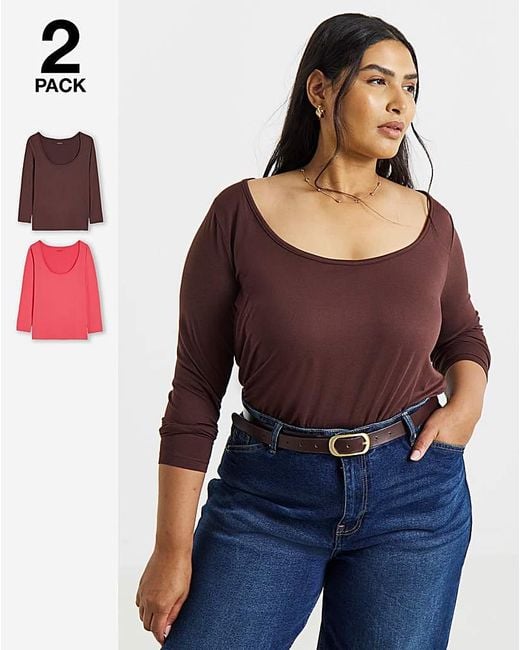 Simply Be Blue 2 Pack Scoop Neck Tops