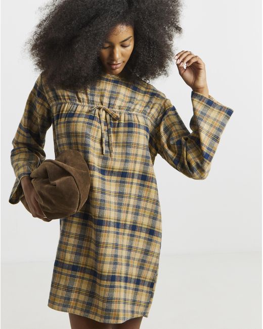 Native Youth Natural Gingham Mini Dress