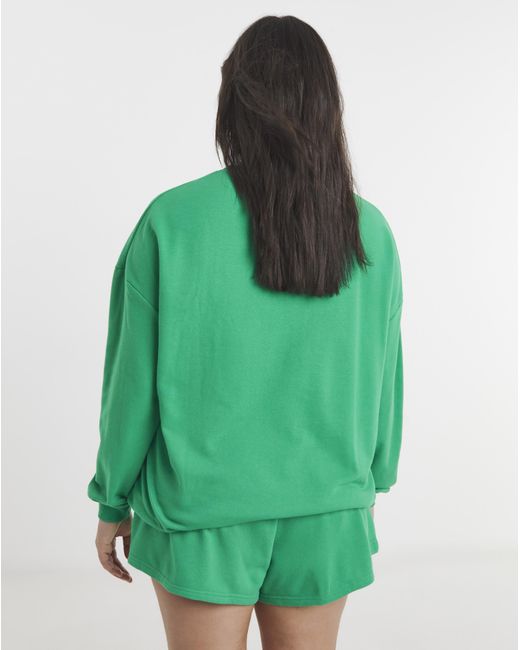 Simply Be Green Washed Crew Neck Lounge Short Set