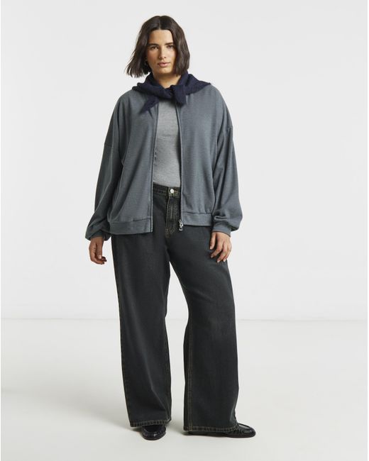 Simply Be Blue Cut & Sew Zip Up Bomber Jacket
