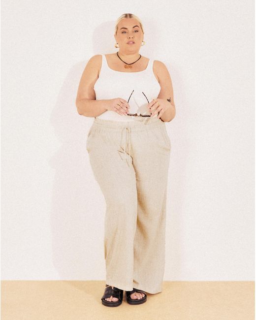Simply Be White Linen Wide Leg Trousers