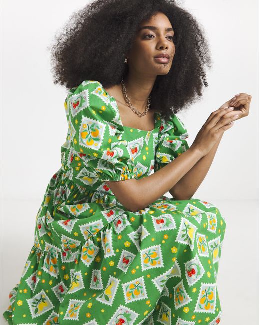 Twisted Wunder Green Cotton Postcard Dress