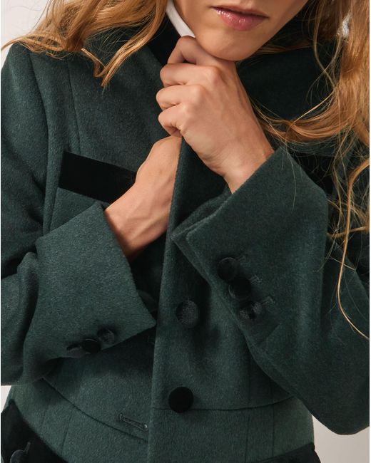 Monsoon Green Viv Velvet Trim Military Coat