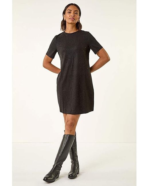 Roman Black Roman Embellished Shift Stretch Dress
