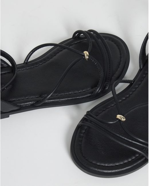 Simply Be Black Hardware Detail Flat Sandals Extra Wide