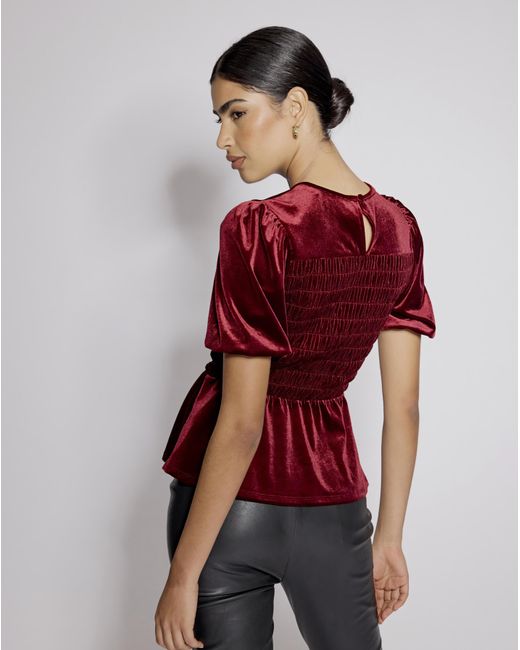 Nobody's Child Red Velvet Puff Sleeve Top