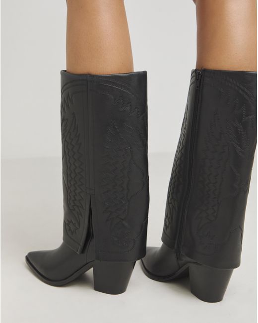 Simply Be Blue Embroidered Cuff Western Boot Ex Wide