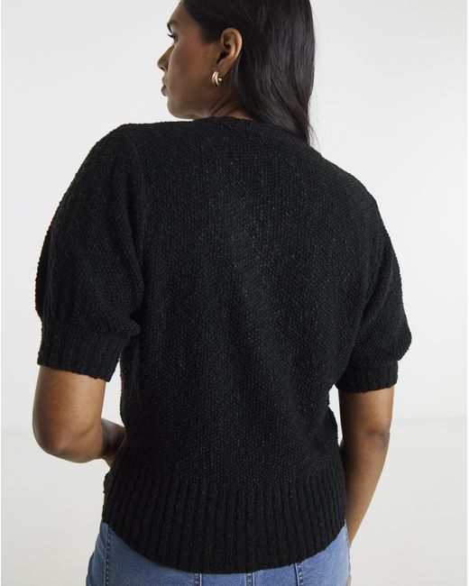 Simply Be Black Puff Sleeve Button Cardigan