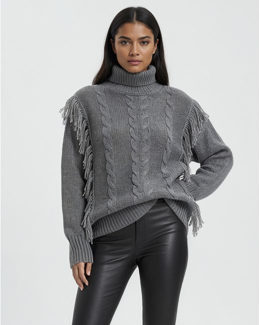 Religion Gray Roll Neck Tassle Jumper