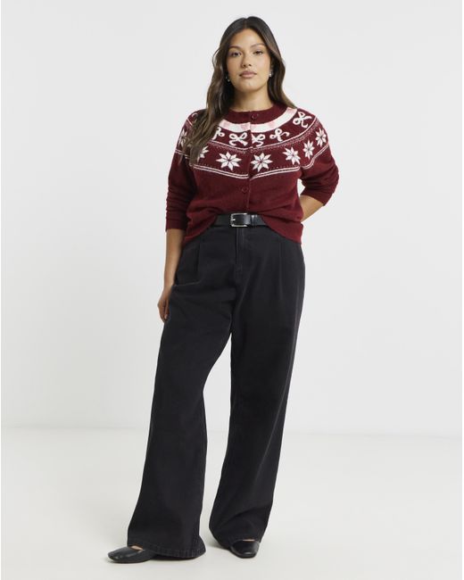 Simply Be Red Fair Isle Crew Neck Cardigan