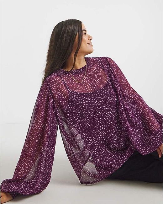 Simply Be Purple Exaggerated Sleeve Blouse