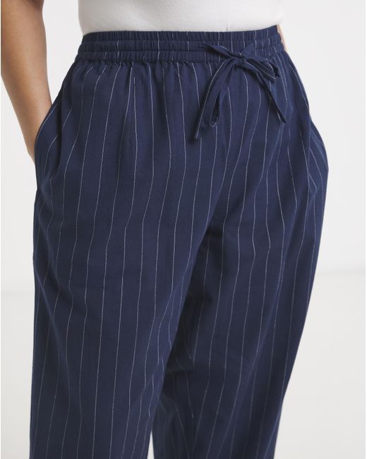 Simply Be Blue Pinstripe Barrel Trouser