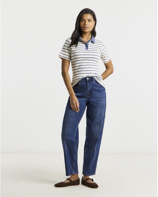 Simply Be Blue Ribbed Stripe Polo Top