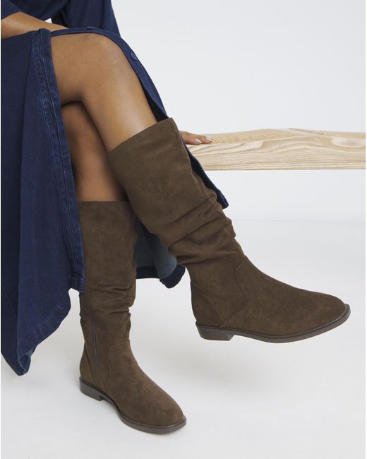 JD Williams Blue Knee High Ruched Boot Eee Std