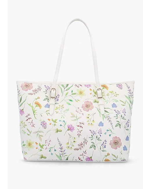 Fiorelli White Etta Floral Buckle Tote Bag