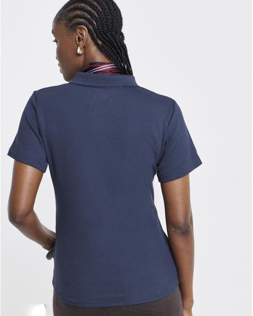 Simply Be Blue Short Sleeve Rib Polo Top