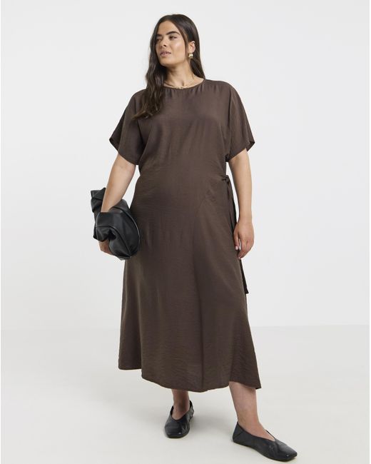 Simply Be Brown Side Tie Midi Dress