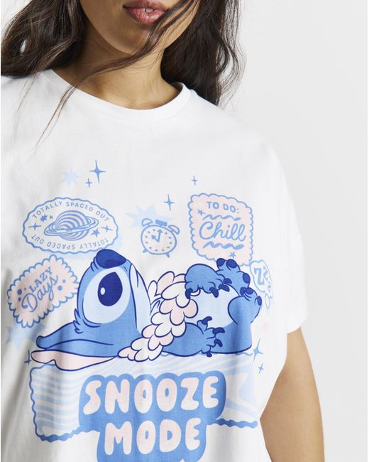 Disney Blue Stitch Snooze Mode Graphic Pyjama Set