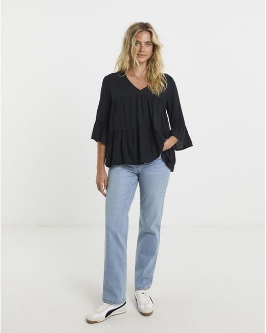 Simply Be Black Viscose Smock Top
