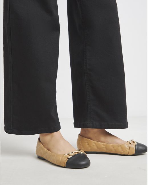 Simply Be Black Toe Cap Hardware Ballerina Ex Wide