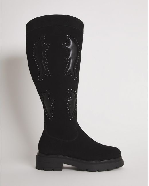 Simply Be Black Western Chunky Knee Boots Ex Wide Sc