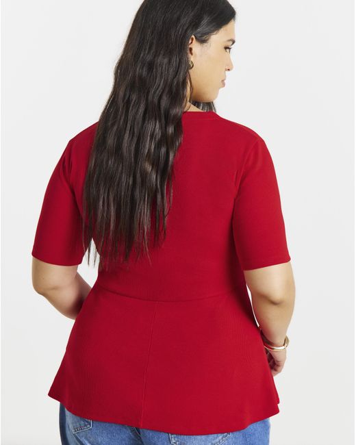Simply Be Red Button Through Peplum Top