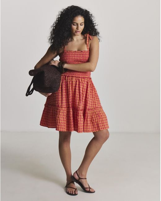 Beach To Beach Red Gingham Mini Beach Dress