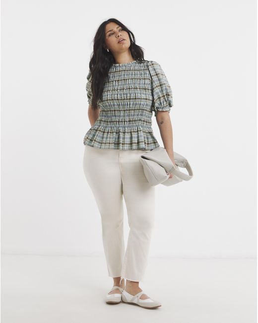Simply Be Gray Multi Check Peplum Blouse