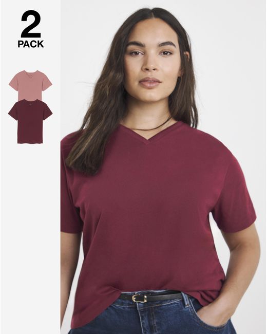 Simply Be Red 2 Pack High V Neck Slim Fit T-Shirt