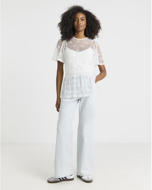 Simply Be White Bow Print Lace Top