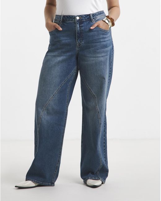 Simply Be Blue Seamed Wide Leg Jeans