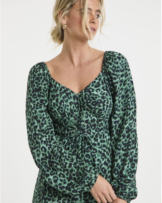 Simply Be Green Animal Print Corset Detail Midi Dress
