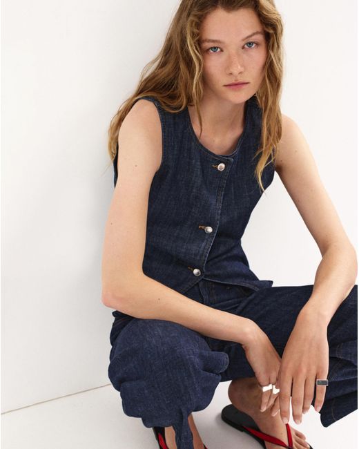 Mango Blue Buttoned Waistcoat