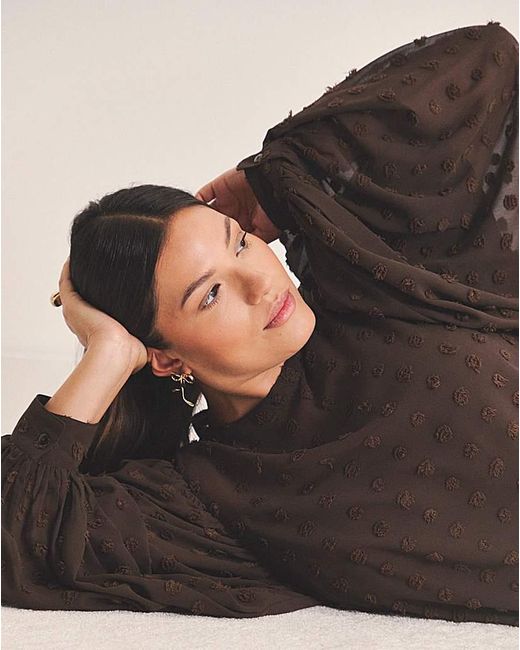 Simply Be Black Dobby Exaggerated Sleeve Blouse