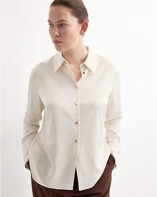 Mango White Satin Finish Flowy Shirt