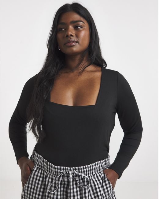 Simply Be Black Long Sleeve Square Neck Top