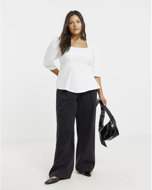 Simply Be White Stretch Bengaline Seam Top