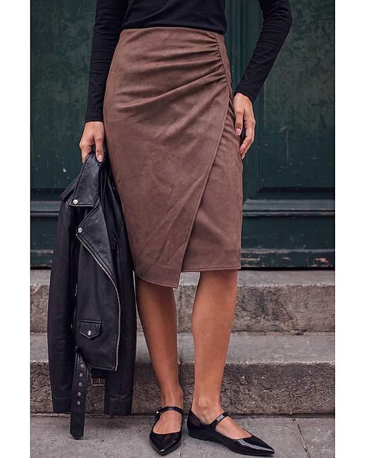Roman Black Roman Faux Suede Ruched Side Skirt